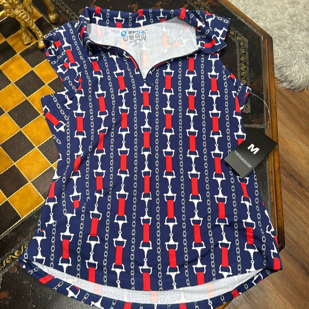 NWT IBKUL Sunshirt! Bit and chain print! Gorgeous red, white and blue! Med